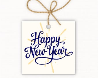 Happy New Year Gift Tags Printable, New Year Treat Tags, NYE Gift Tags, Printable Holiday Tags 2.5” & 3”