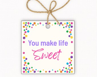 You Make Life Sweet Valentine Gift Tags Printable, Valentine Classroom Tags, Candy Valentine Tags, Printable Valentine Treat Tags 2.5” & 3”