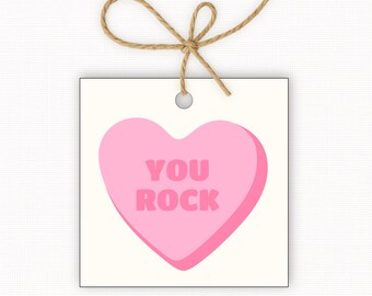 You Rock Valentine Gift Tags Printable, Valentine Classroom Tags, Encouragement Gift Tags, Printable Valentine Treat Tags 2.5” & 3”