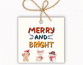 Merry and Bright Gift Tags Printable, Christmas Gift Tags for Kids, Holiday Treat Tags, Christmas Favor Tags PDF, Square Gift Tags 2.5” & 3”