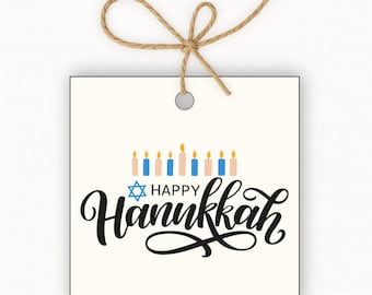 Happy Hanukkah Gift Tags Printable, Hanukkah Gift Tag PDF, Jewish Holiday Gift Tags, Menorah Gift Tags, Square Gift Tags 2.5” & 3”