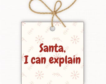 Santa, I Can Explain Gift Tags Printable, Funny Christmas Gift Tags, Kids Christmas Tags, Holiday Treat Tags PDF, Square Gift Tags 2.5” & 3”