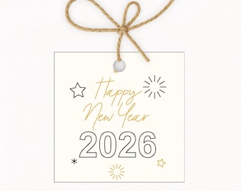 Happy New Year 2026 Gift Tags Printable, New Years Eve Celebration Tags, NYE Gift Tags, Printable Holiday Tags, NYE Party Favor Tags
