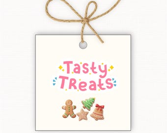 Tasty Treats Gift Tags Printable, Holiday Treat Tags, Christmas Cookie Tags, Dessert Gift Tags, Square Printable Tags 2.5” & 3”