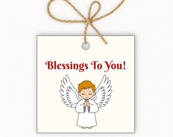 Blessings to You Gift Tags, Angel Christmas Gift Tags, Faith Christmas Tags, Religious Holiday Gift Tags, Square Printable Tags 2.5” & 3”