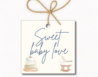 Sweet Baby Love Baby Shower Gift Tag, Neutral Baby Shower Tag, New Baby Gift Tag, Minimal Baby Shower Favor Tags