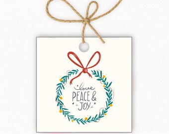 Love Peace and Joy Gift Tags, Christmas Gift Tags PDF, Holiday Gift Tag Printable, Neutral Christmas Tags, Square Gift Tags 2.5” & 3”