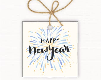 Happy New Year Gift Tags Printable, New Year Celebration Tags, NYE Gift Tags, Printable Holiday Tags 2.5” & 3”