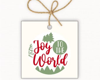 Joy to the World Gift Tags, Christmas Wreath Gift Tag, Christmas Gift Tags PDF, Holiday Gift Tag Printable, Square Tags, Instant Download