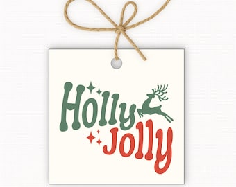 Holly Jolly Christmas Gift Tags, Holiday Gift Tag PDF, Christmas Treat Tags, Holly Jolly Tags, Square Gift Tags 2.5” & 3”