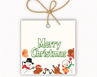 Merry Christmas Gift Tags Printable, Festive Christmas Gift Tag PDF, Holiday Treat Tags, Christmas Present Tags, Square Gift Tags 2.5” & 3”