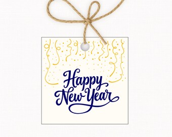 Happy New Year Gift Tags Printable, New Year Celebration Tags, NYE Gift Tags, Printable Holiday Tags 2.5” & 3”