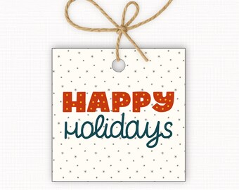 Happy Holidays Gift Tags Printable, Holiday Gift Tag, Winter Treat Tags, Printable Square Tags 2.5” & 3”