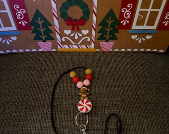 Gingerbread lanyard holder with 15mm silicone beads and nylon cord with easy plastic clasp