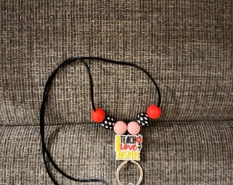 Teacher lanyard holder with 15mm silicone beads and nylon cord with easy plastic clasp