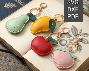Fruit Leather Keychain SVG Bundle | Pear, Mango, Apple, Peach Patterns (Digital Download)