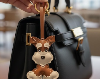 Leather Schnauzer pattern Bag Charm • Luxury Puppy Keychain