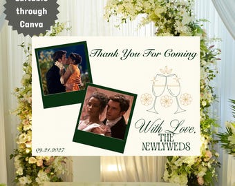 Bosgroen bedankkaartje | Minimale bruiloftsjabloon | Bewerkbaar op canvas