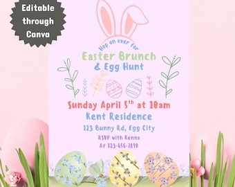 Easter Brunch and Egg hunt | Colourful Easter Invite Template | Editable on Canva