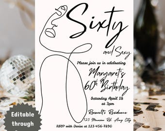 60 en sexy | Sjabloon voor zwoele silhouetverjaardagsuitnodiging | Bewerkbaar op canvas