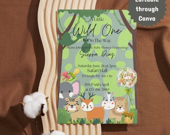 Een kleine wilde | Sjabloon Safari babyshower | Bewerkbaar op canvas