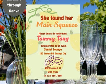 Ze heeft haar hoofdknijper gevonden | Uitnodigingssjabloon vrijgezellenfeest citrus | Bewerkbaar op canvas