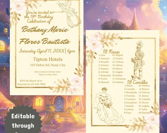 Gouden magische 18e verjaardag | Sjabloon Royal Princess-verjaardagsuitnodiging | Bewerkbaar op canvas