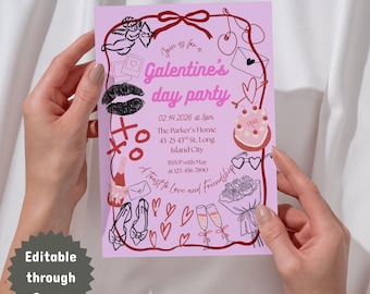 Galentines Day | Girly Pink Valentine's Invite Template | Editable on Canva