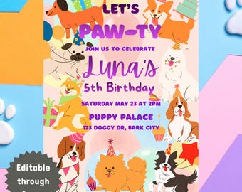 Laten we het eens zijn | Sjabloon verjaardagsuitnodiging puppyfeestje | Bewerkbaar op canvas