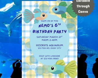 Wateruitnodiging | Sjabloon voor onderwaterverjaardagsuitnodiging | Bewerkbaar op canvas
