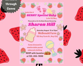 BERRY Special Baby | Sjabloon babyshower aardbei | Bewerkbaar op canvas