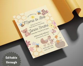 Mama to Bee | Sjabloon honingbij babyshower | Bewerkbaar op canvas