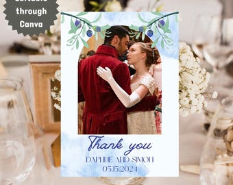 Eenvoudige blauwe bedankkaart | Minimale bruiloftsjabloon | Bewerkbaar op canvas