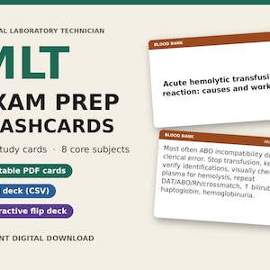 MLT Exam Prep Flashcards | 349 Printable Study Cards + Anki Deck | Medical Laboratory Technician Certification Study Guide