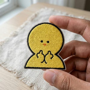 Middle Finger Chick Embroidered Patch, Funny Rude Yellow Duck Iron On Applique, Sassy Bird Backpack Patch, Cute Edgy Animal Meme Gift