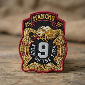 9th Infantry Regiment Manchu Embroidered Patch, Keep Up The Fire Dragon Tactical Morale Badge, Hook and Loop Military Applique
