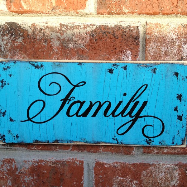 Rustikale Shabby Chic T&uuml;rkis und schwarz toste Finish Familie Schild Home Decor Hanger