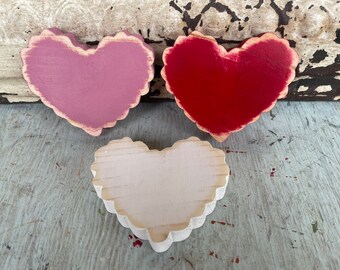 Wooden Valentines Hearts, Fancy Wood Valentines Tiered Tray Hearts,  Red, Pink and White Hearts