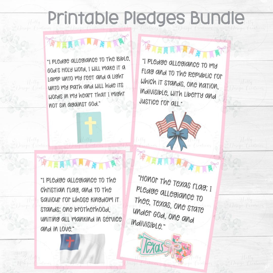 Pledge Border Pink Border Pledge of Allegiance Printable Bundle, Texas, Christian ...