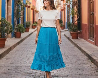 Cotton Short Mexican Skirt Falda Traditional Colorful Fiesta Summer Yoga Hippie