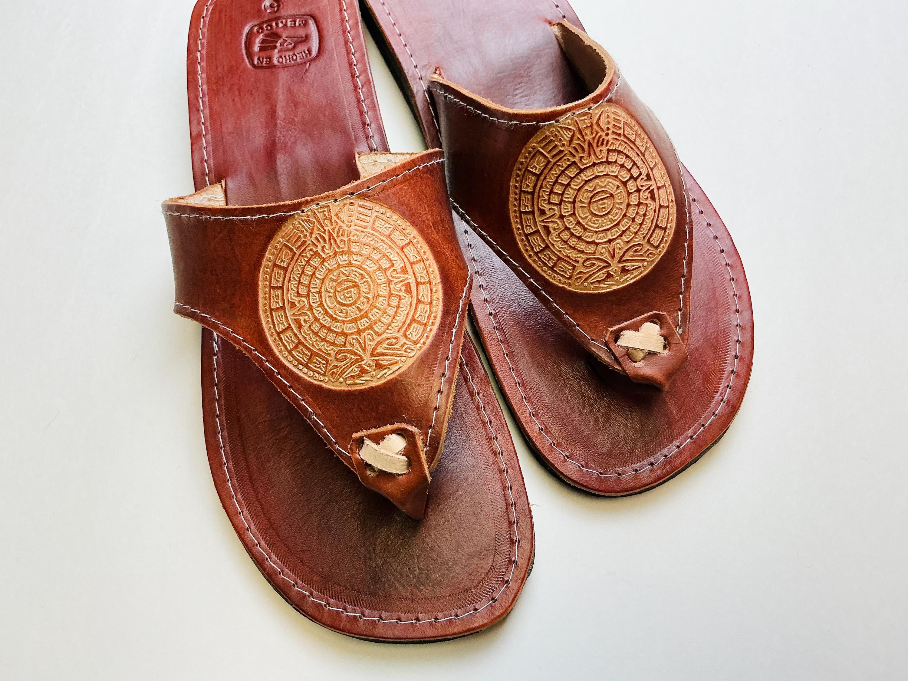 Aztec Calendar Women’s Leather Tooled Huarache Sandal Boho Summer ...