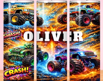 Monster Truck Tumbler Wrap, 20oz Skinny Sublimation Design (Digital Download, Canva Editable Link)