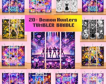 Huntrix 20oz Tumbler Wrap Png Bundle, Demon Hunters Tumbler, Gift For Huntrix Fan, Kpop Group Skinny Tumbler