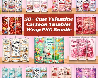 50+ Cute Valentine Cartoon Tumbler Wrap PNG Bundle | Love & Heart Theme | 20oz Skinny Sublimation Cup Wraps | Instant Download