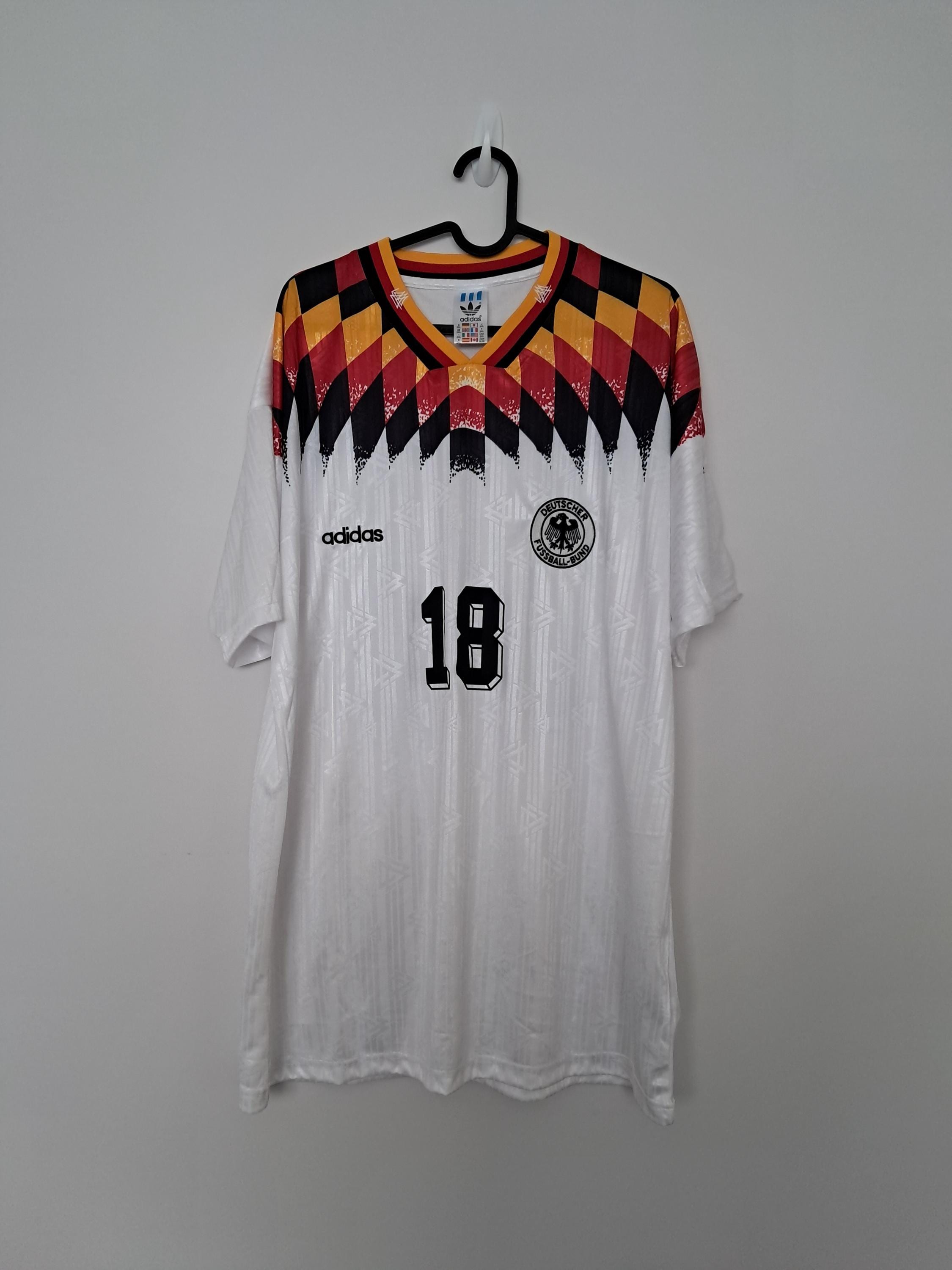 Germany National Home Jersey Shirt 1994 World Cup No.18 Klinsmann