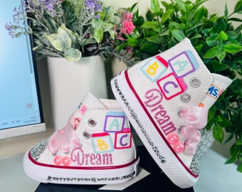 Custom Gracie's Corner Converse Shoes | Personalized Glitter Toddler Sneakers