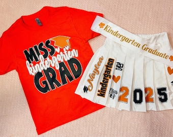 Personalized Kindergarten Graduation Outfit Set, Class of 2025 Shirt and Skirt