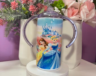 Personalized Princess Sippy Cup, Toddler Training Tumbler with Straw, Handles