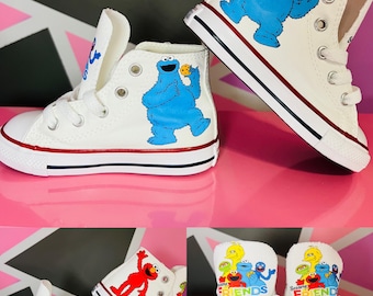 Custom Sesame Street Sneakers | Handmade Elmo and Cookie Monster Birthday Shoes