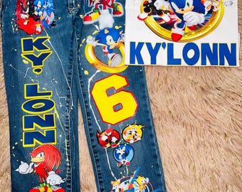 Personalized Sonic Birthday Denim Outfit – Jacket, Jeans and shirt  Set